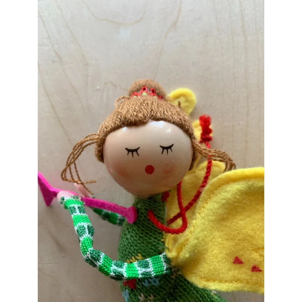 Target Christmas Angel Ornament Green Knitted Yellow Felt Wings Retro Style